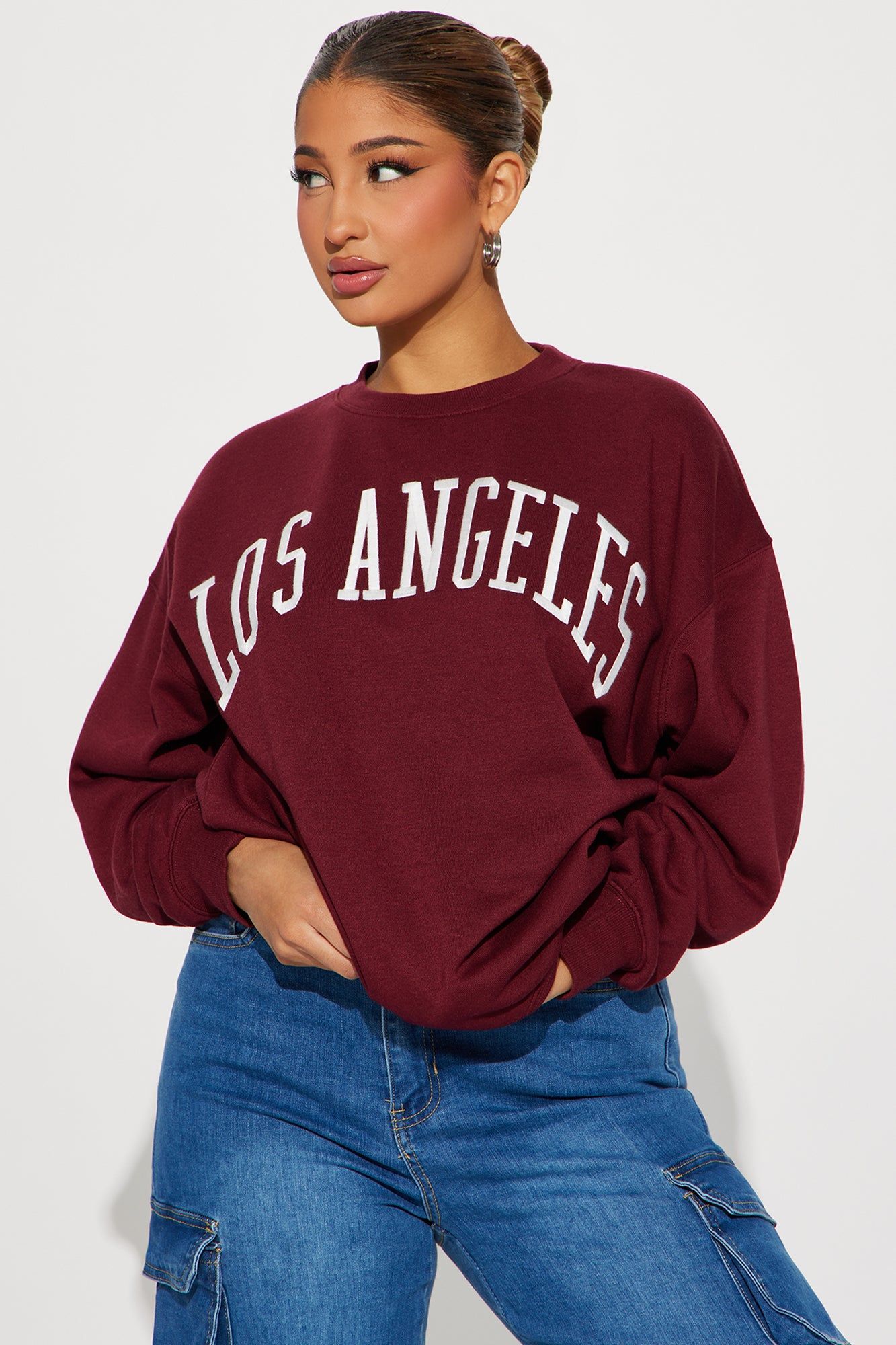 Los Angeles Embroidered Sweatshirt - Burgundy sold by Fashion Nova