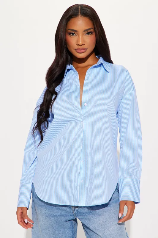 Sun's Out Striped Poplin Shirt - Blue/combo sold by Fashion Nova