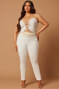 Eva Embellished Pearl Pant Set - White sold by Fashion Nova