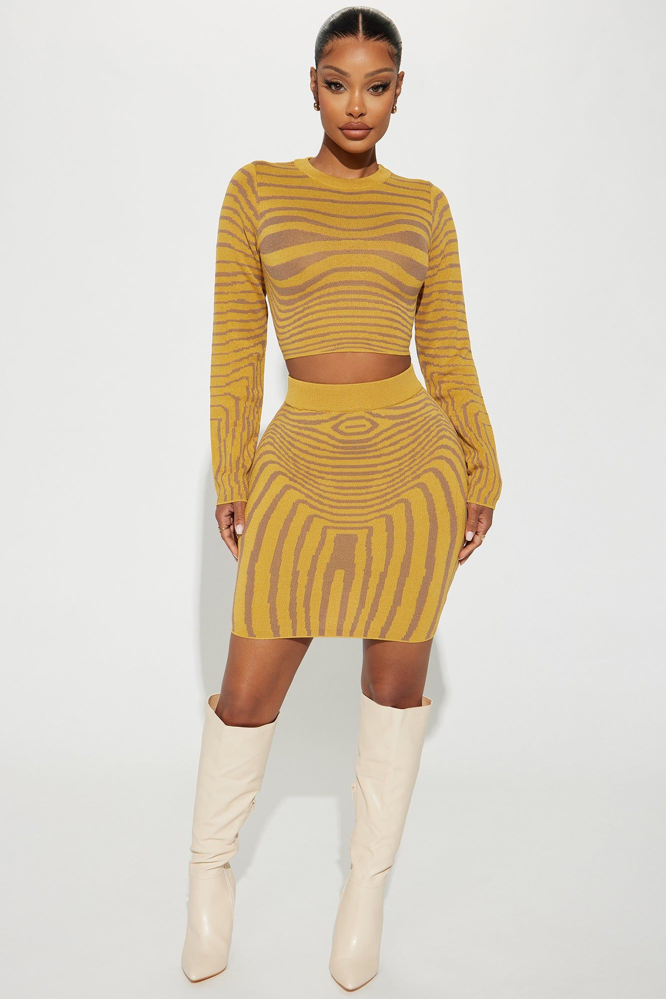 Pure Charm Sweater Skirt Set - Mustard sold by Fashion Nova