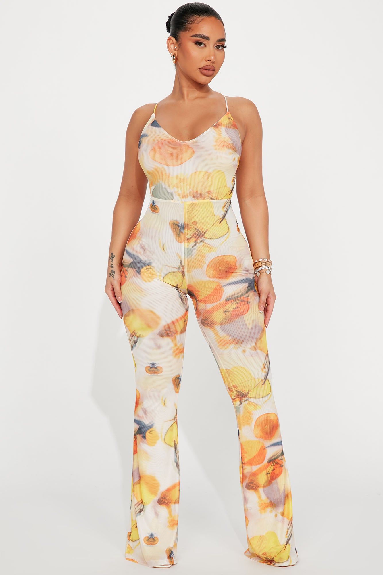 Baby You Are Mine Mesh Jumpsuit - White/combo sold by Fashion Nova