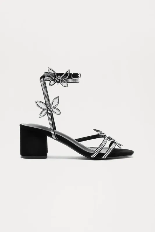 Juni Rhinestone Butterfly Heels - Black sold by Fashion Nova