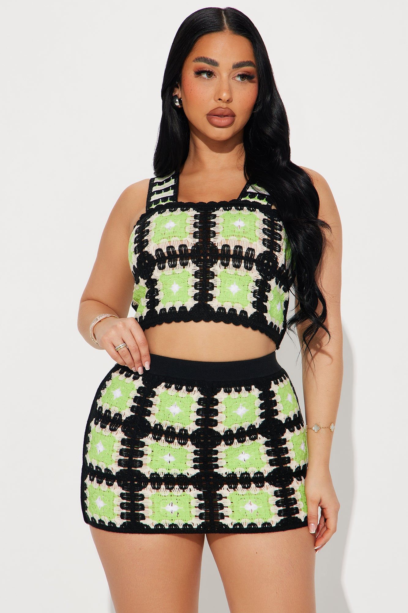 Corina Crochet Skirt Set - Black/combo sold by Fashion Nova