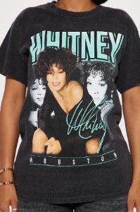 Whitney Houston Washed Tshirt - Black Wash sold by Fashion Nova