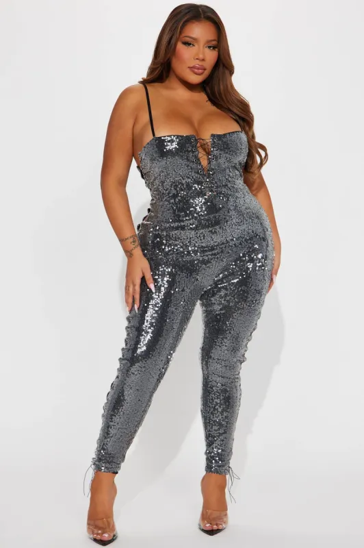 Dance On My Own Sequin Jumpsuit - Black sold by Fashion Nova