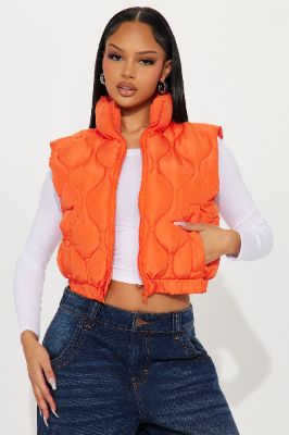 Ride My Wave Quilted Puffer Vest - Orange sold by Fashion Nova