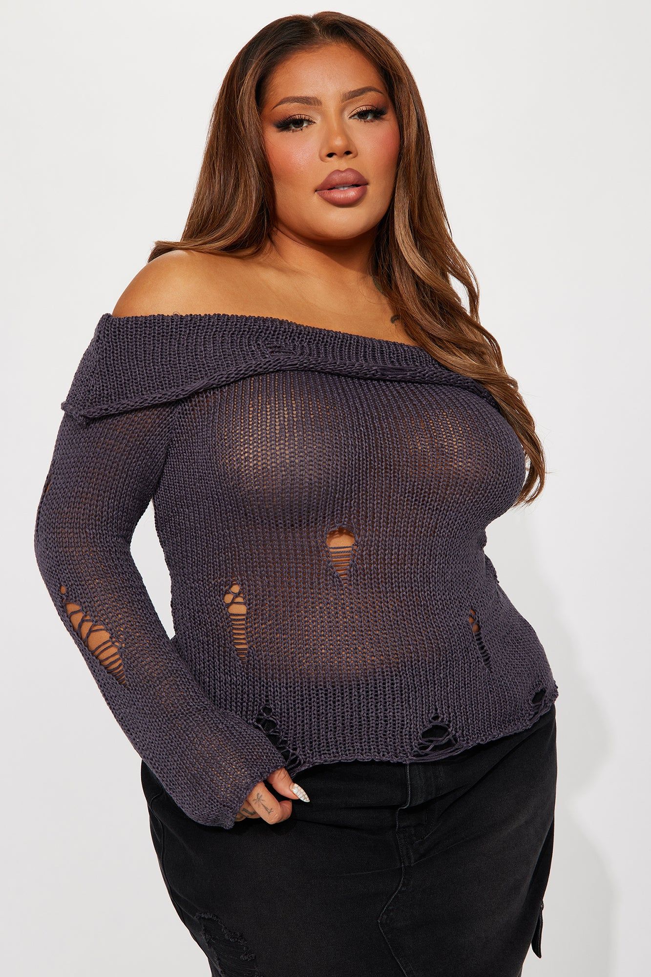 Daphne Distressed Sweater Top - Charcoal sold by Fashion Nova product image thumbnail 4