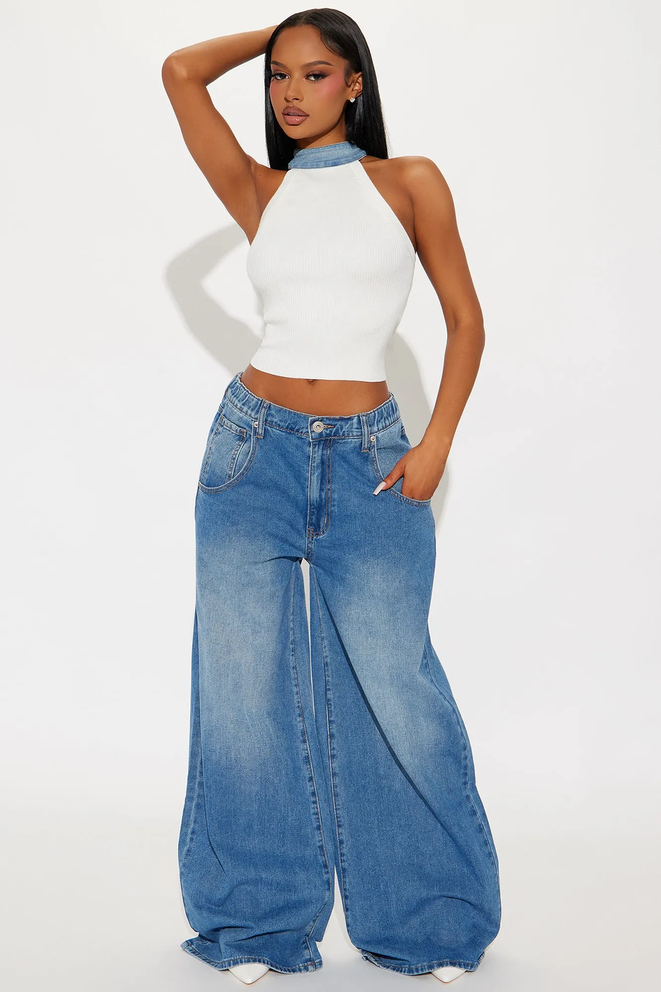 Straight To It Wide Leg Jeans - Medium Wash sold by Fashion Nova