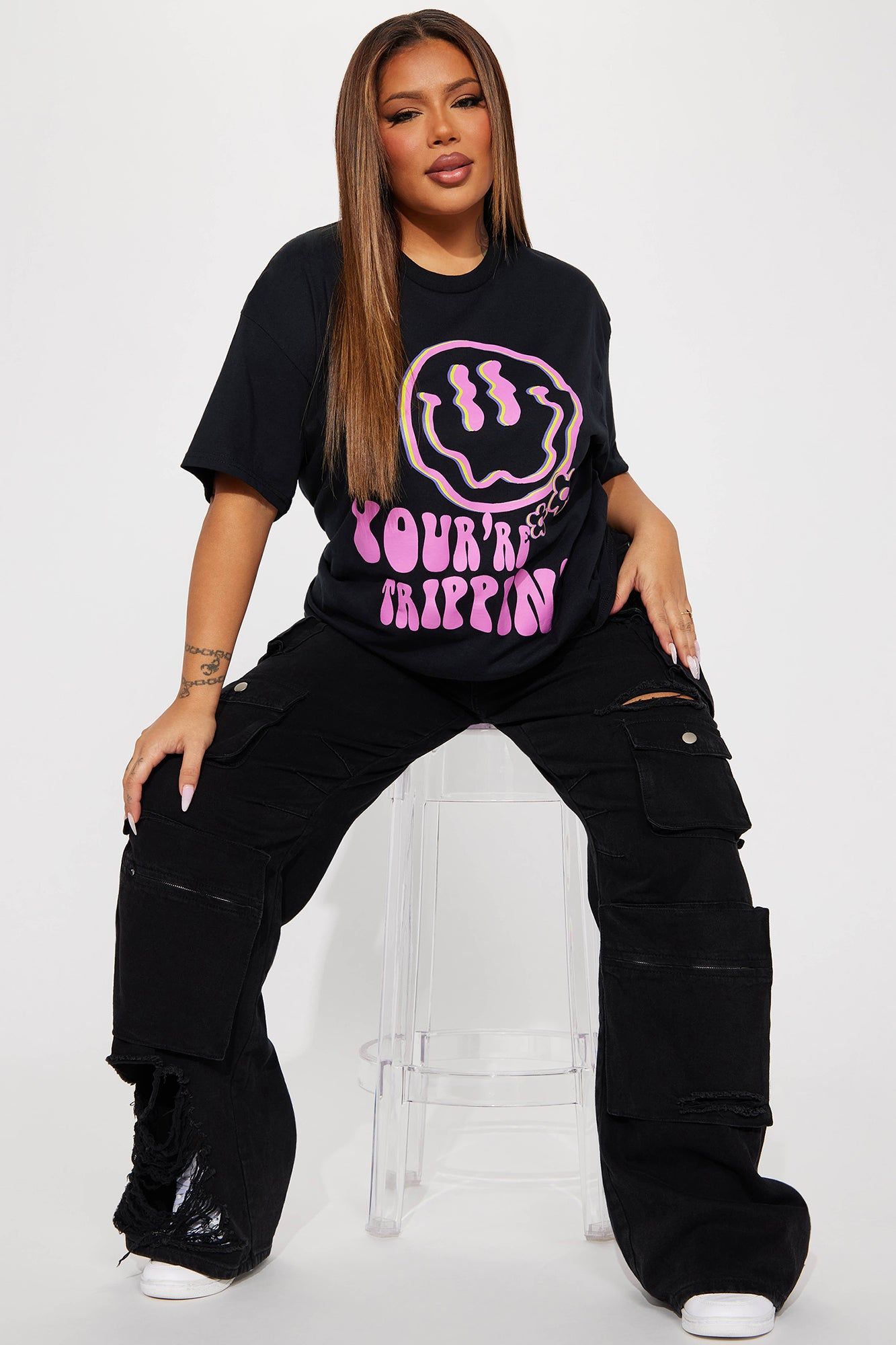 You're Trippin' Short Sleeve Tee - Black sold by Fashion Nova product image thumbnail 5