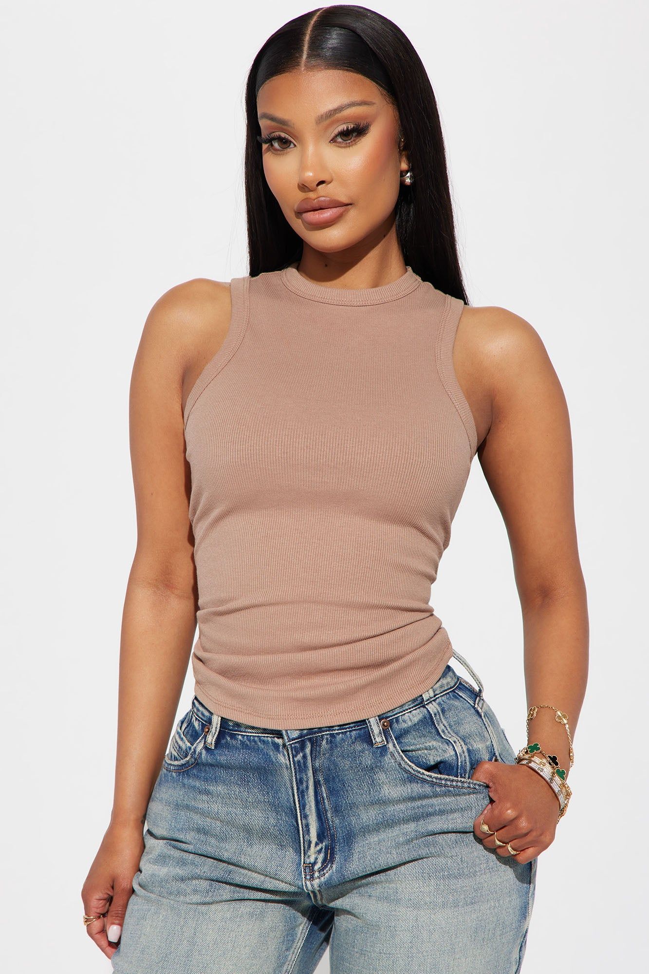 Lily Ribbed Tank - Taupe sold by Fashion Nova