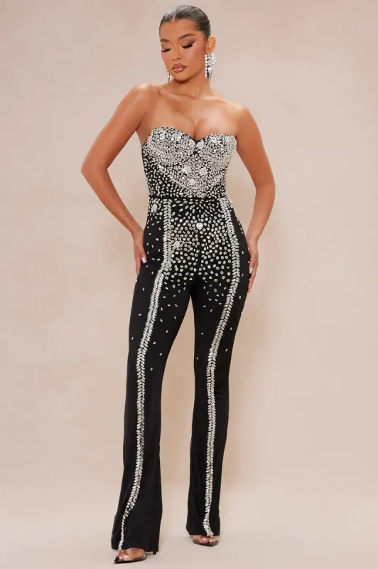 London Embellished Jumpsuit - Black sold by Fashion Nova