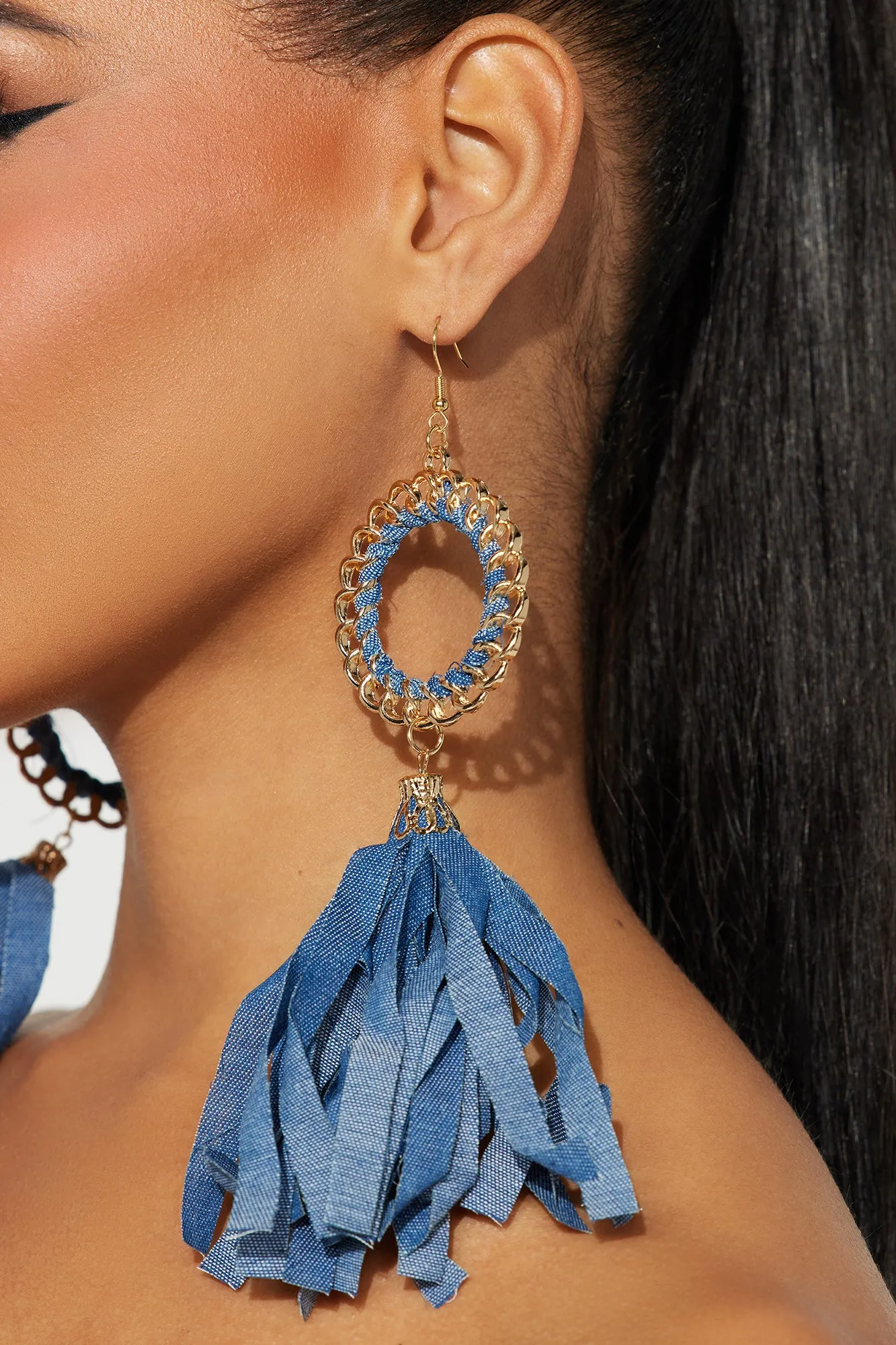 Sweep You Off Your Feet Earrings - Denim sold by Fashion Nova