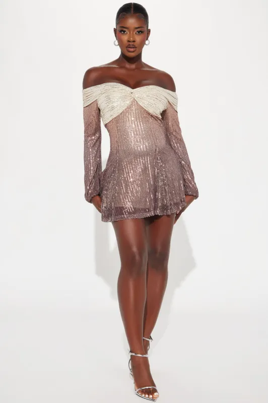 For the Night Sequin Mini Dress - Brown/combo sold by Fashion Nova