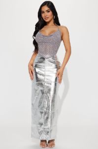 Caught You Off Guard Halter Top - Silver sold by Fashion Nova