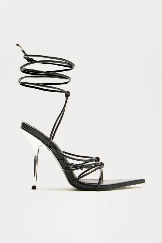 Jennah Cross Wrap Up Heels - Black sold by Fashion Nova