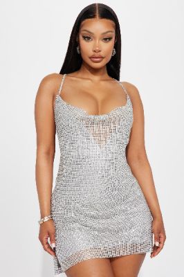 Isabelle Rhinestone Mini Dress - Silver sold by Fashion Nova