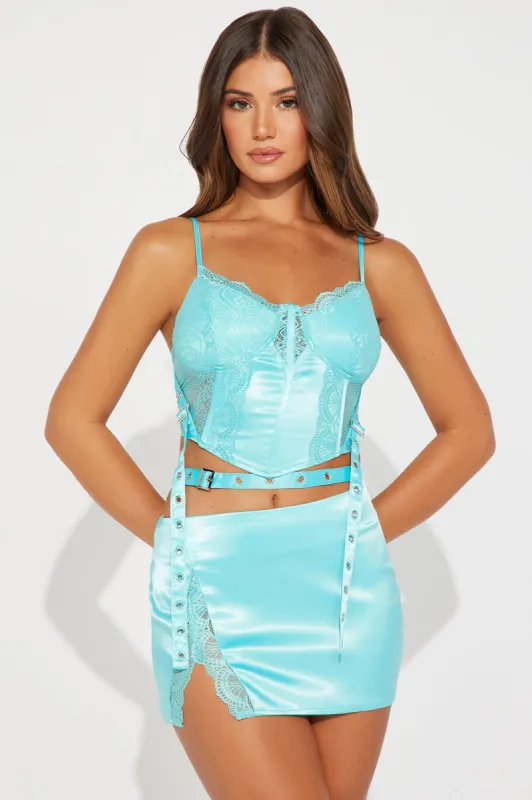 Better Girlfriend Satin Skirt Set - Aqua sold by Fashion Nova