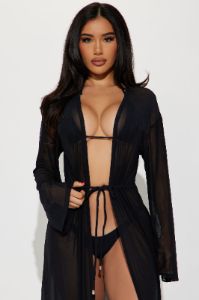 Sunbathing On Yachts Cover Up Kimono - Black sold by Fashion Nova