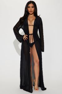 Sunbathing On Yachts Cover Up Kimono - Black sold by Fashion Nova