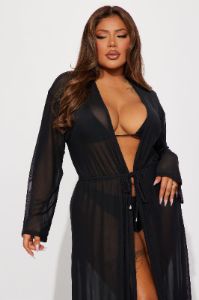 Sunbathing On Yachts Cover Up Kimono - Black sold by Fashion Nova