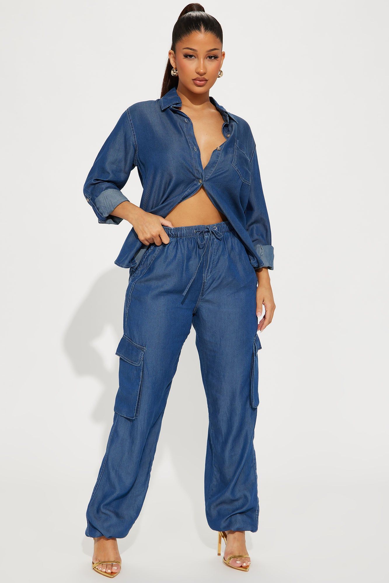 Change The Vibe Pant Set - Dark Wash sold by Fashion Nova