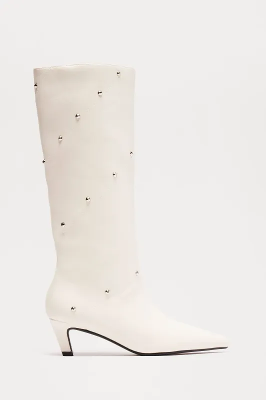 Keely Studded Kitten Heel Boots - Cream sold by Fashion Nova