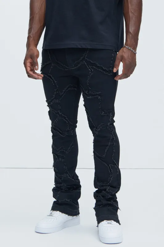 Fray All Ways Stacked Skinny Flare Jeans - Black sold by Fashion Nova