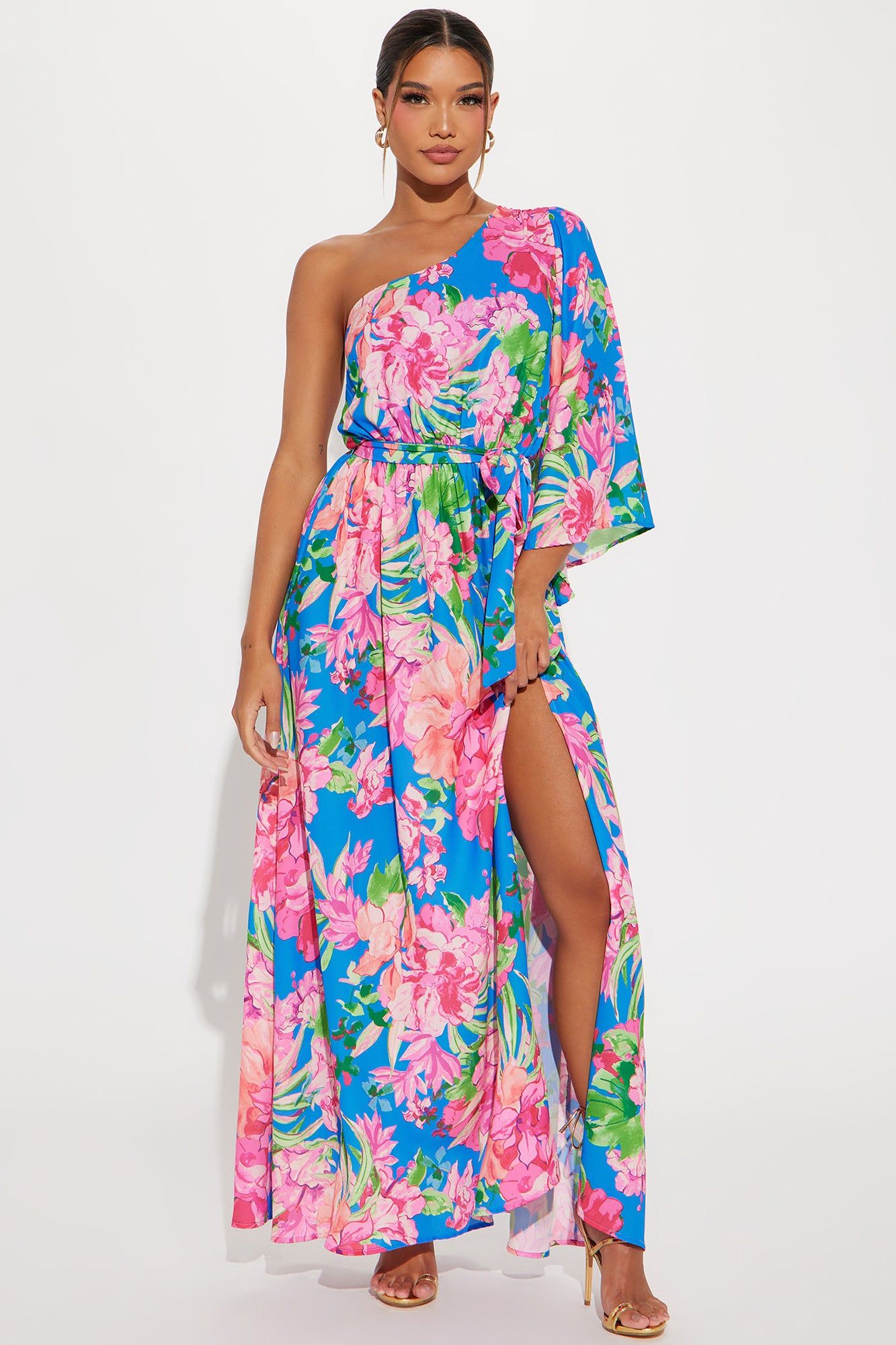 Amalfi Coast Chiffon Maxi Dress - Blue/combo sold by Fashion Nova