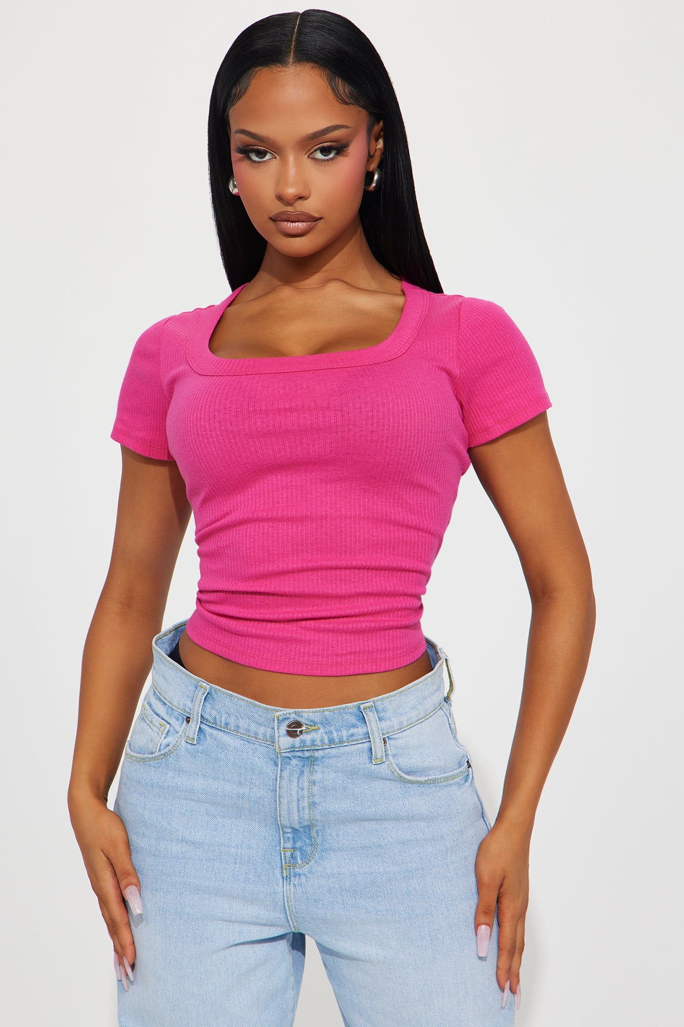 Kourtney Ribbed Baby Tee - Fuchsia sold by Fashion Nova