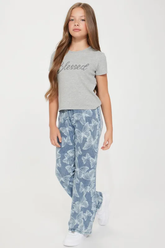 Mini Miss How It Is Rhinestone Tee - Grey sold by Fashion Nova