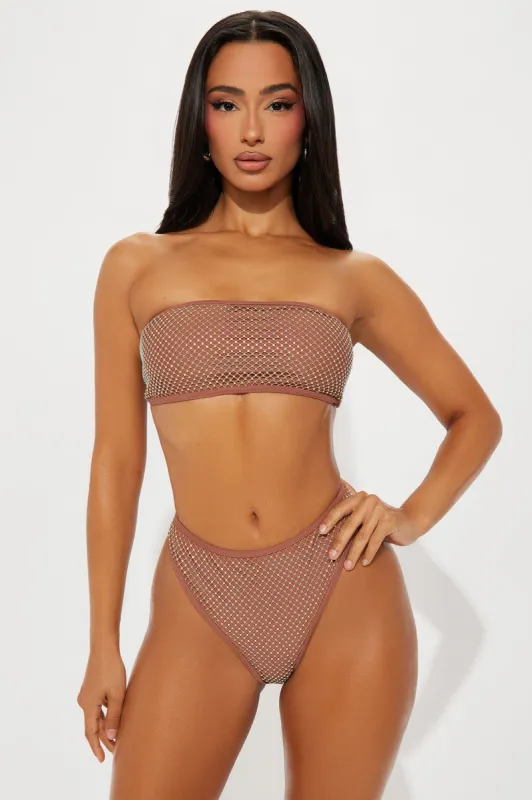 Kimora Rhinestone Fishnet 2 Piece Bikini Sunsuit - Mocha sold by Fashion Nova