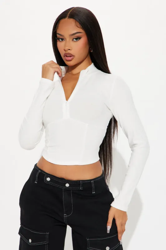 Heather Zip Down Top - Off White sold by Fashion Nova