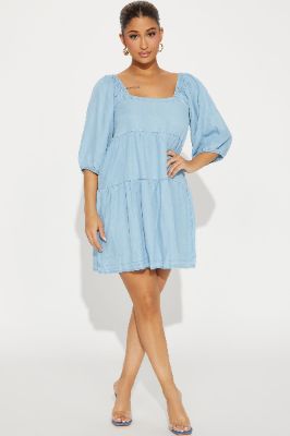 Caila Babydoll Mini Dress - Blue sold by Fashion Nova