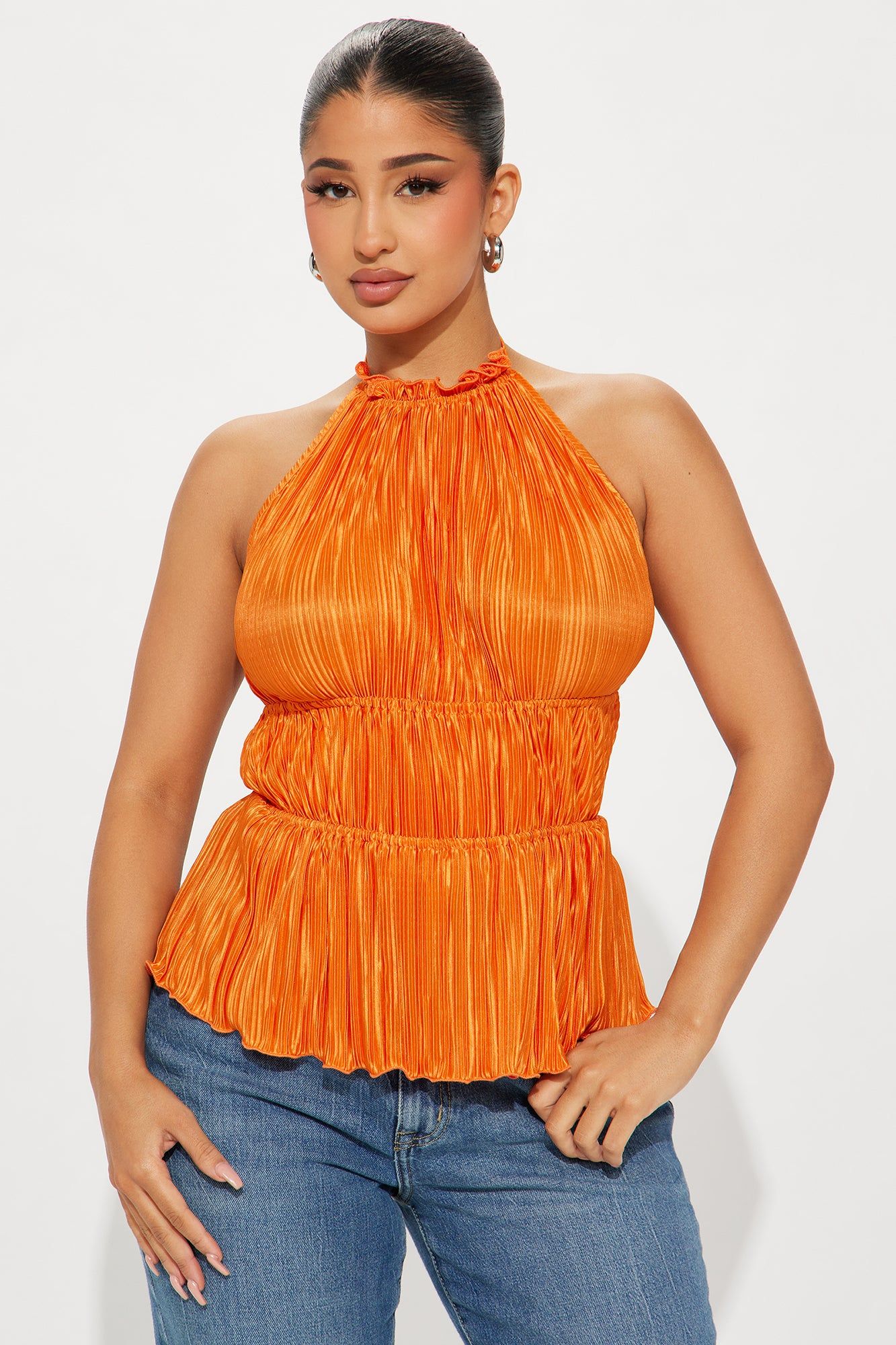 Spring Time Plisse Blouse Top - Orange sold by Fashion Nova