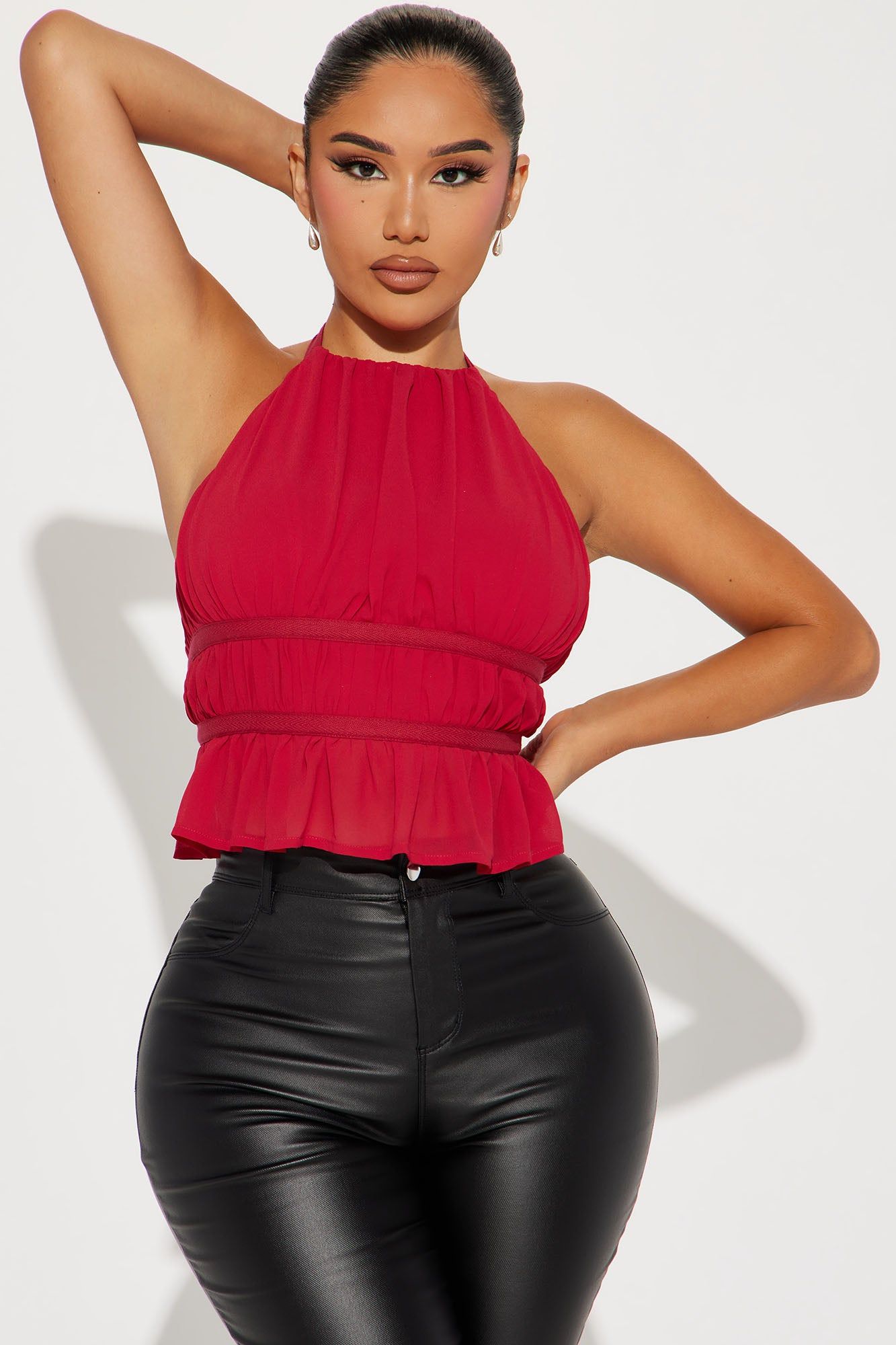 Dainty Dining Halter Top - Red sold by Fashion Nova