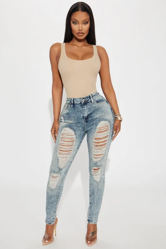 Wait For Your Love Stretch Ripped Skinny Jeans - Vintage Wash sold by Fashion Nova