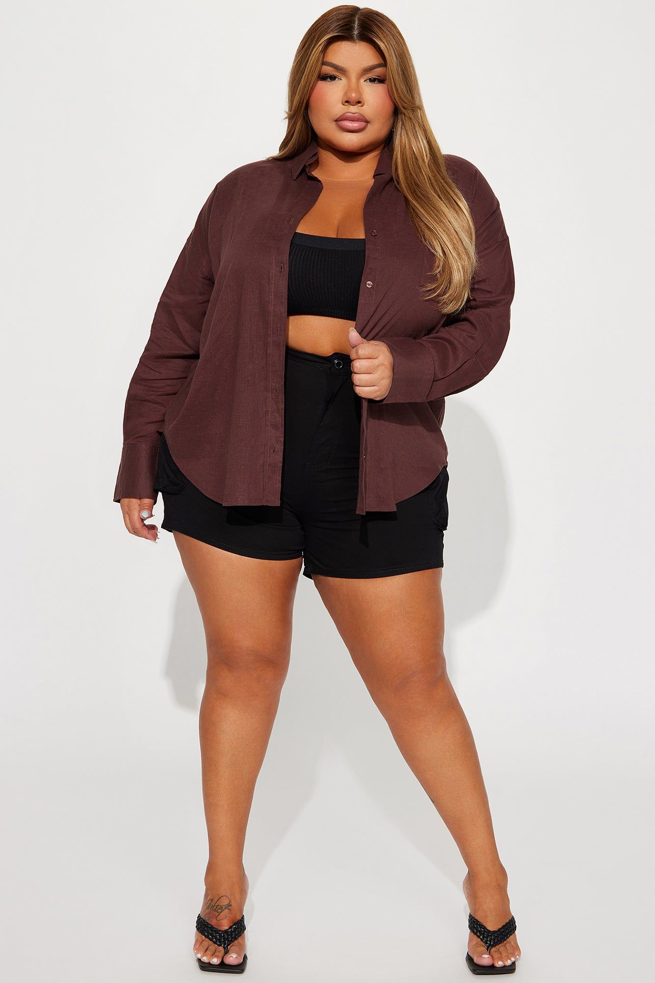 Always Simplistic Linen Shirt - Chocolate sold by Fashion Nova product image thumbnail 5