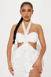 Rosette Ruffle Maxi Dress - Off White sold by Fashion Nova