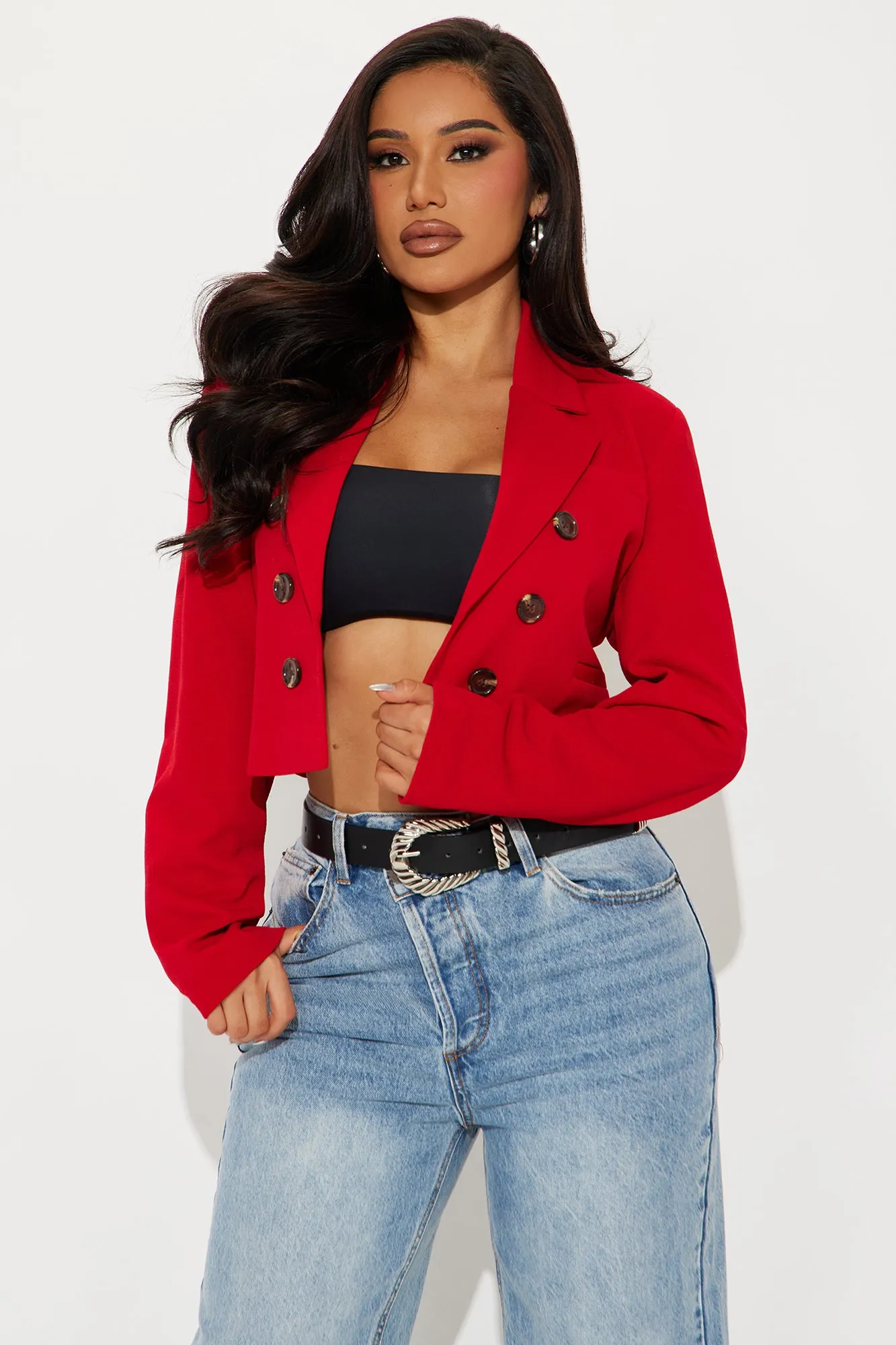 Take The Lead Cropped Blazer - Red sold by Fashion Nova