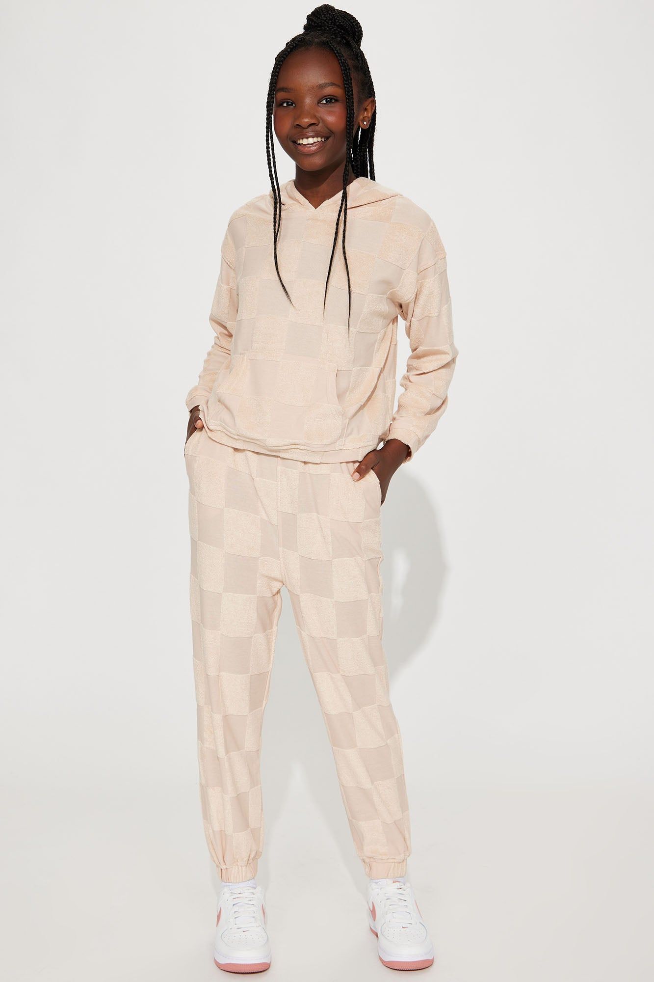 Mini Check Me Out Jogger Set - Taupe sold by Fashion Nova