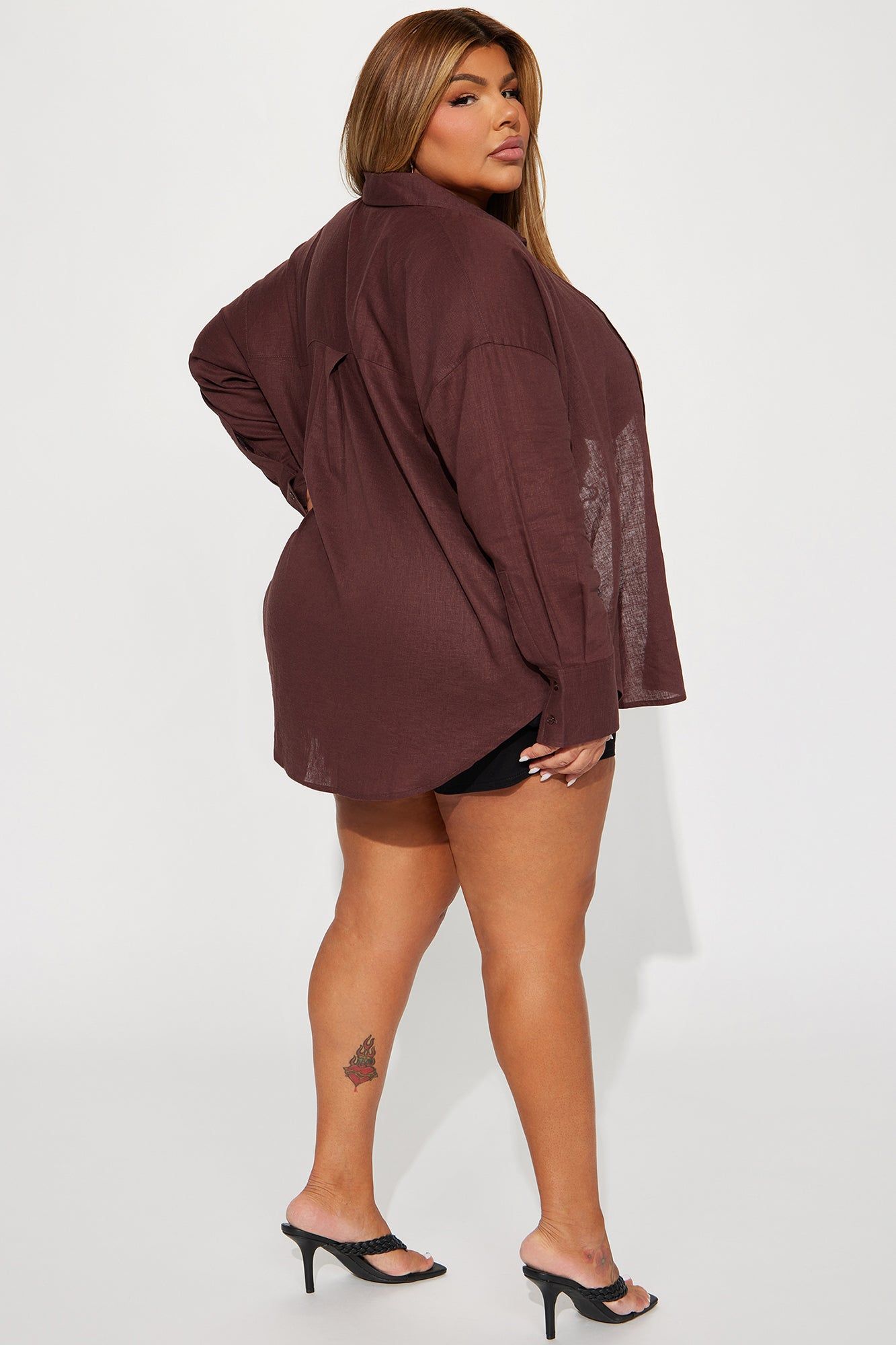 Always Simplistic Linen Shirt - Chocolate sold by Fashion Nova product image thumbnail 6