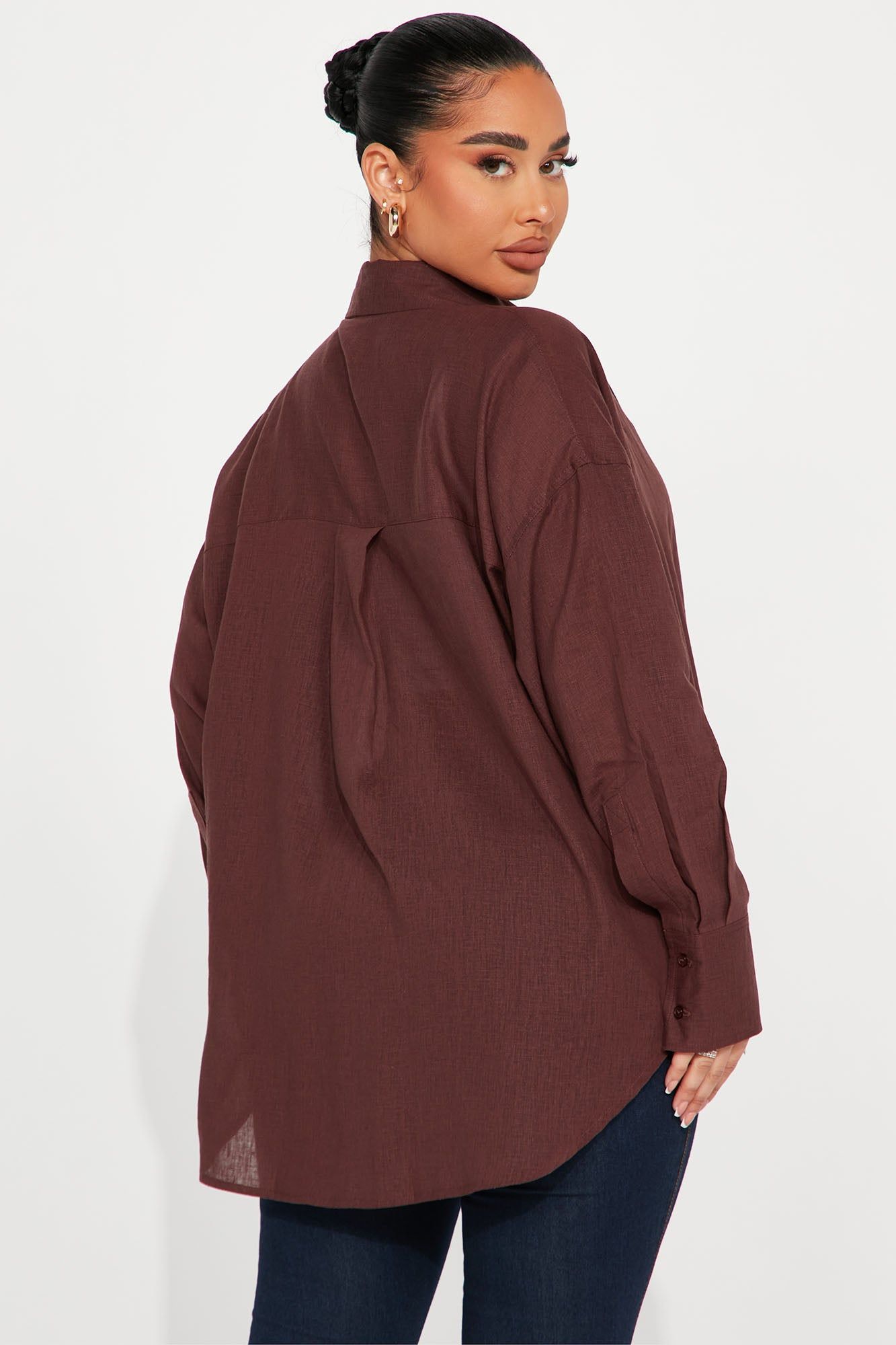 Always Simplistic Linen Shirt - Chocolate sold by Fashion Nova product image thumbnail 3