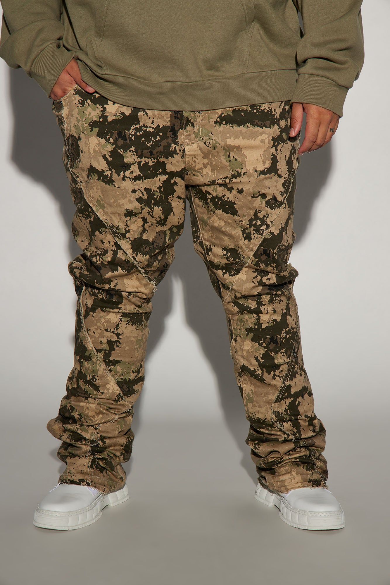 Want To Fray Stacked Skinny Flare Pants - Camouflage sold by Fashion Nova product image thumbnail 2