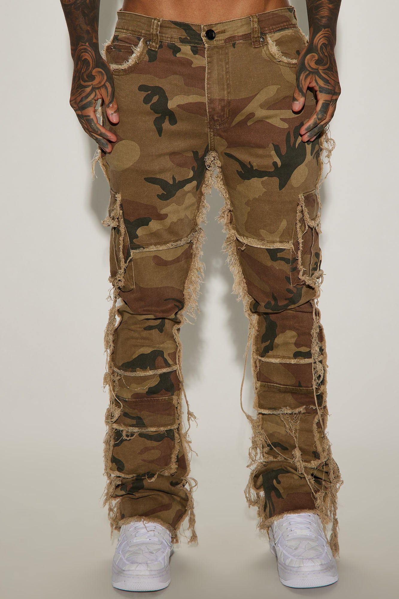 We Got This Fray Stacked Skinny Flare Jeans - Camouflage sold by Fashion Nova product image thumbnail 3