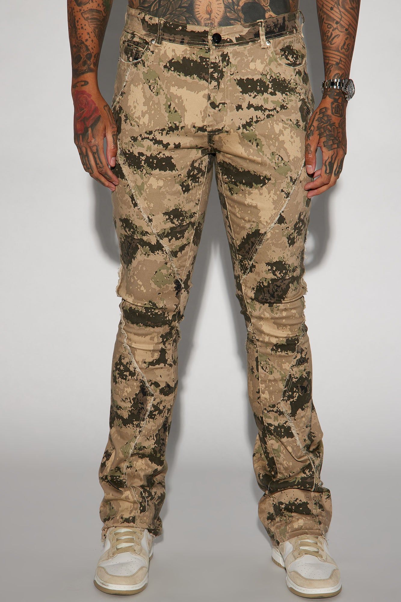 Want To Fray Stacked Skinny Flare Pants - Camouflage sold by Fashion Nova product image thumbnail 4