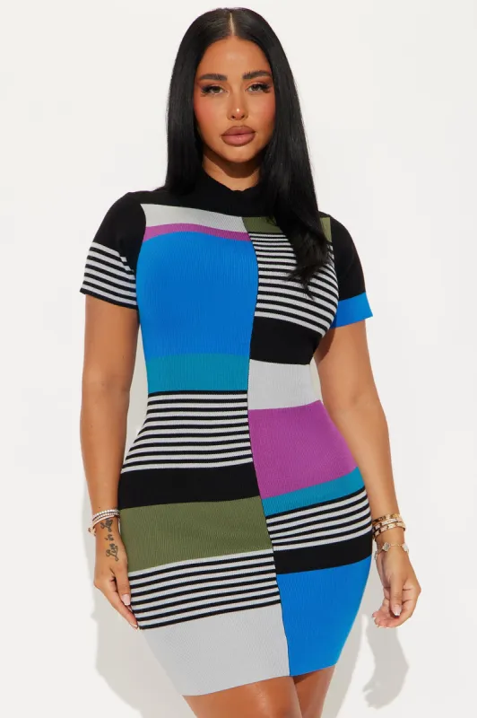 Block It Out Mock Neck Mini Dress - Blue/combo sold by Fashion Nova