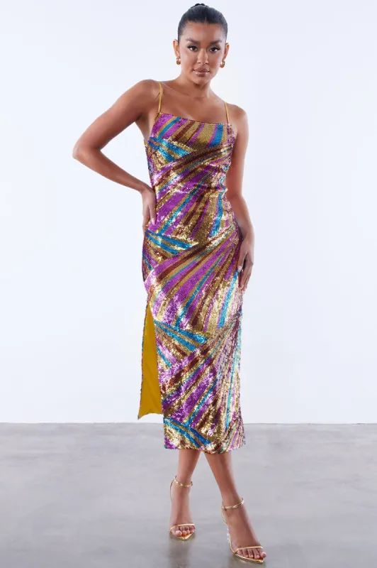 The Jasmine Sequin Maxi Dress - Multi Color sold by Fashion Nova