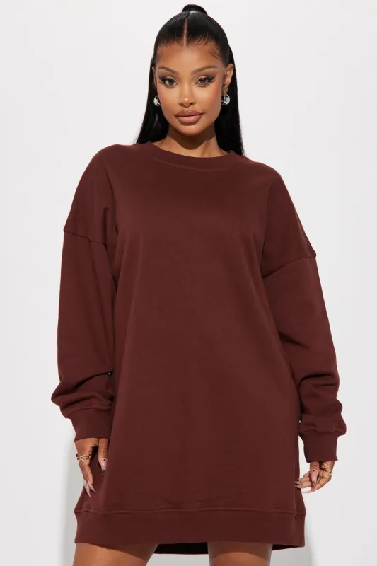 Don't Sweat It Sweater Mini Dress - Chocolate sold by Fashion Nova