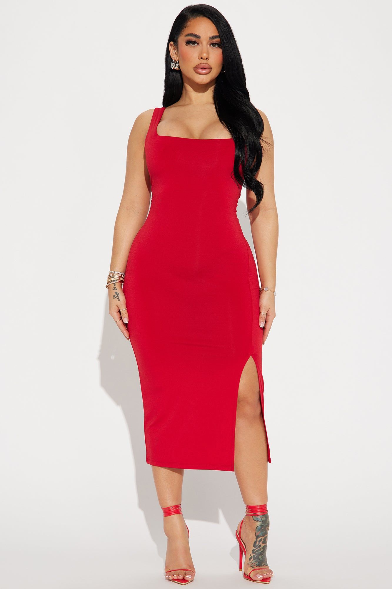 Kiss Me Sleeveless Midi Dress - Red sold by Fashion Nova