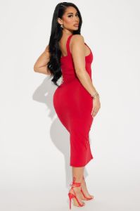 Kiss Me Sleeveless Midi Dress - Red sold by Fashion Nova